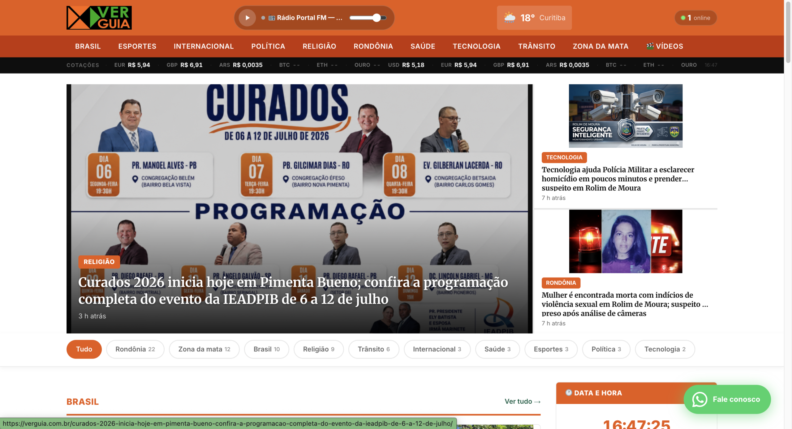 Exemplo de portal Panteon News em funcionamento