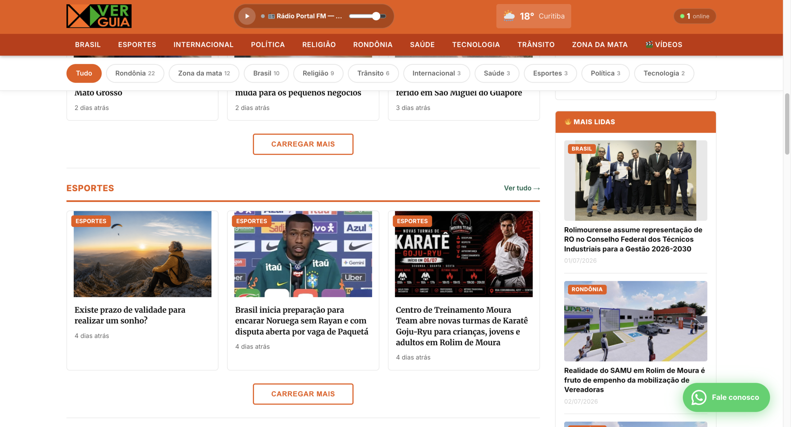 Seção de esportes do portal